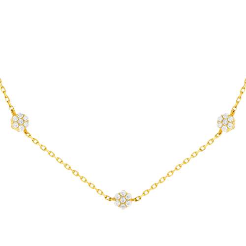 Geelgouden collier 375 zirkonia bloemen 45 cm