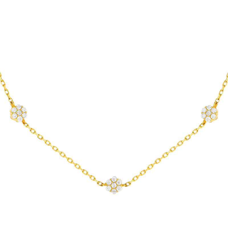 375 yellow gold necklace with zirconia flowers, 45 cm - view 1