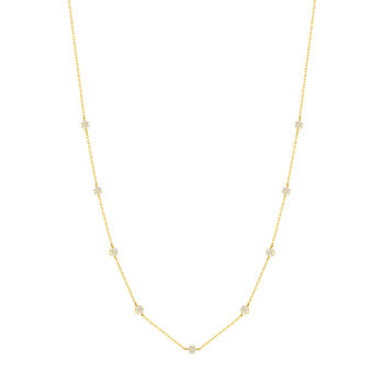 Yellow gold necklace 375 zirconia flowers 45 cm