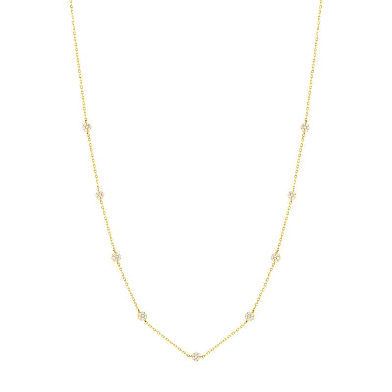 375 yellow gold necklace with zirconia flowers, 45 cm - view 2