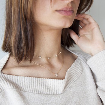 Yellow gold necklace 375 zirconia flowers 45 cm