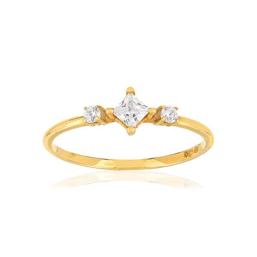 Bague or 375 jaune trio zirconias
