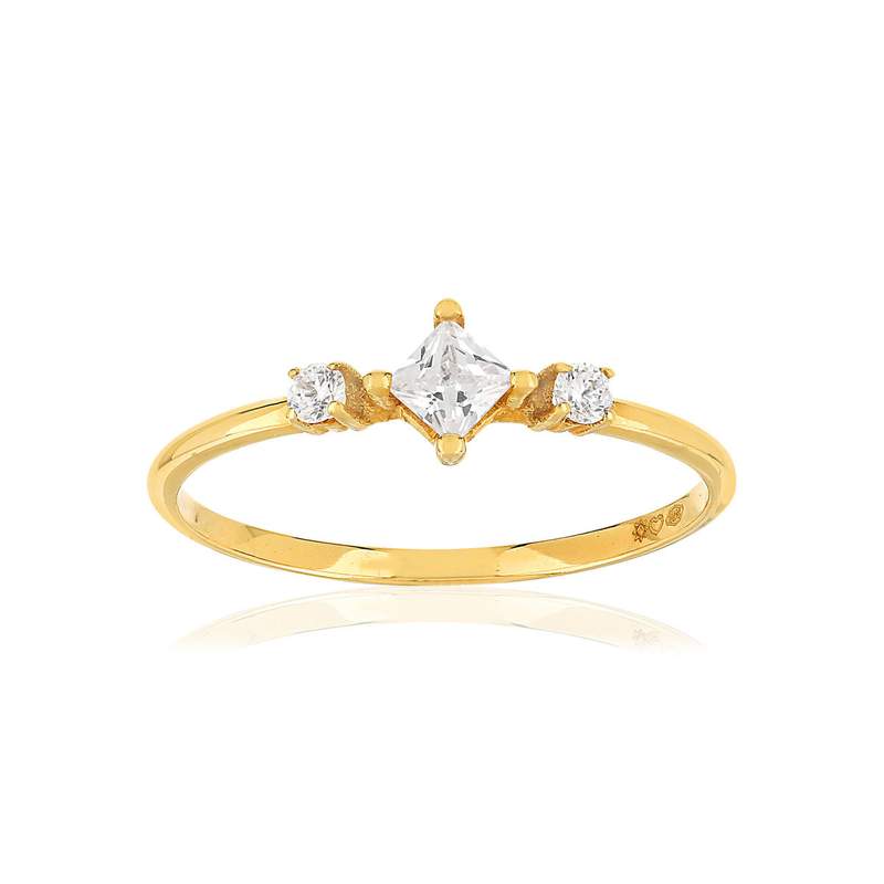 Bague or 375 jaune trio zirconias - vue 1