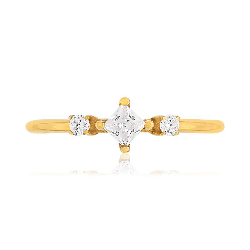 Bague or 375 jaune trio zirconias - vue 3