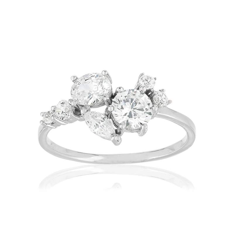 Bague or 375 blanc zirconias - vue 1