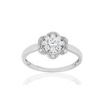 Bague or 375 blanc fleur zirconias - vue 1