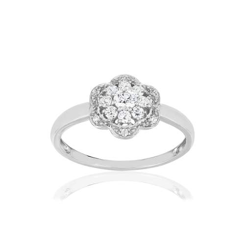 Bague or 375 blanc fleur zirconias