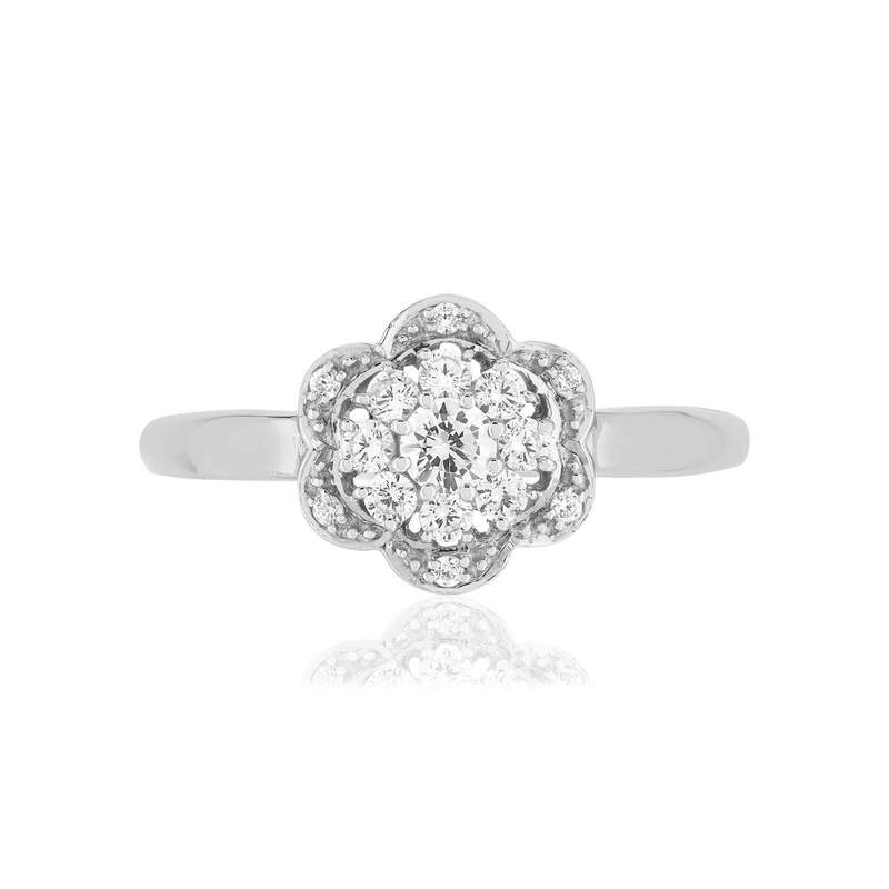 Bague or 375 blanc fleur zirconias - vue 3