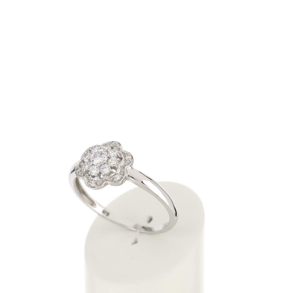 Bague or 375 blanc fleur zirconias - vue 3
