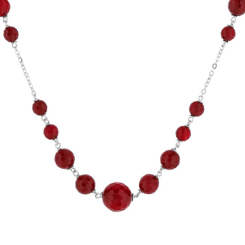 Sautoir argent 925 pierres rouges imitation 81 cm - vue 1