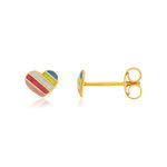 Boucles d'oreilles or jaune 375 coeur arc en ciel laque - vue 1