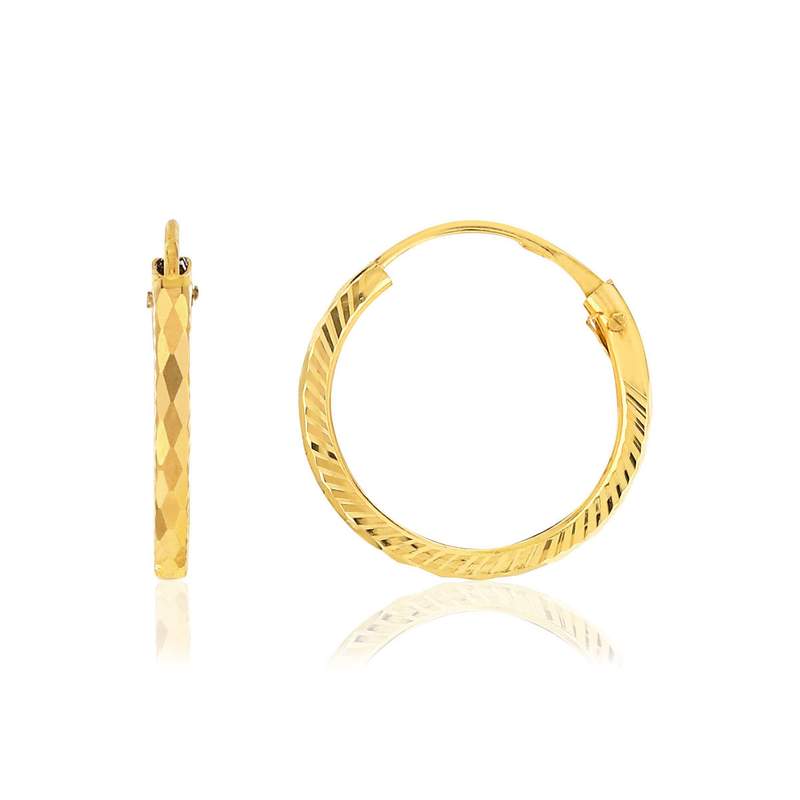 Créoles or 375 jaune diamanté 13 mm - vue 1