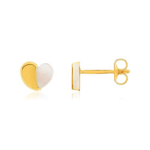 Boucles d'oreilles or 375 jaune coeurs nacres