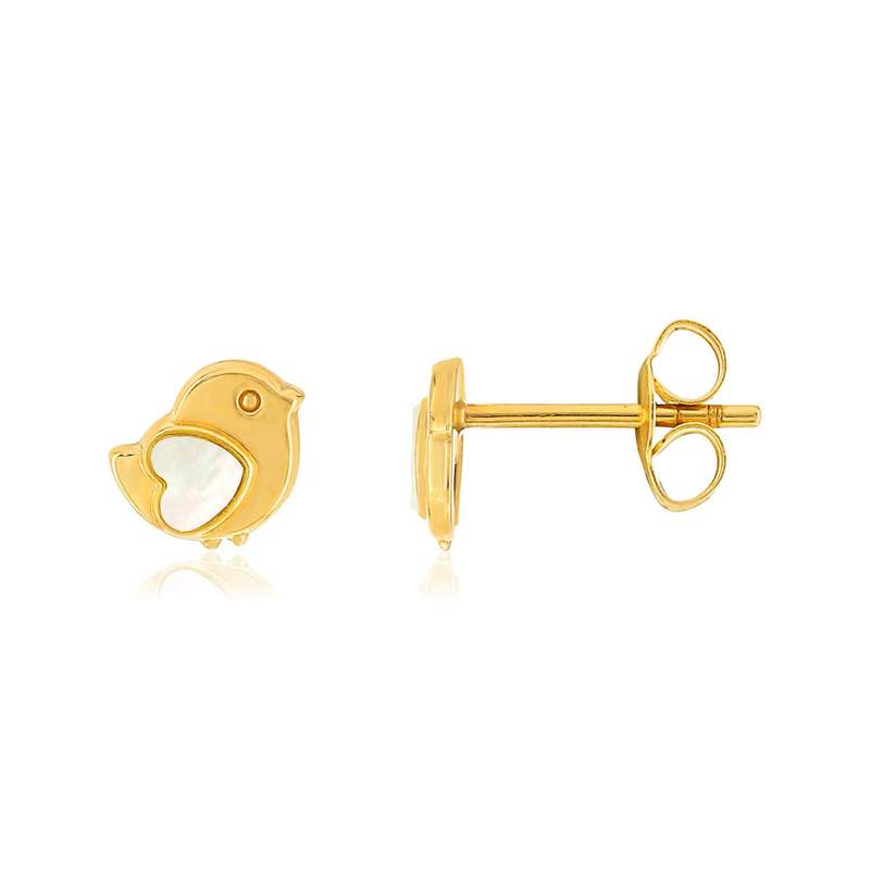 Boucles d'oreilles or jaune 375 oiseaux nacres - vue 1