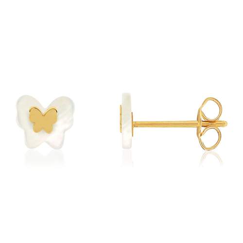 Boucles d'oreilles or jaune 375 papillons nacres