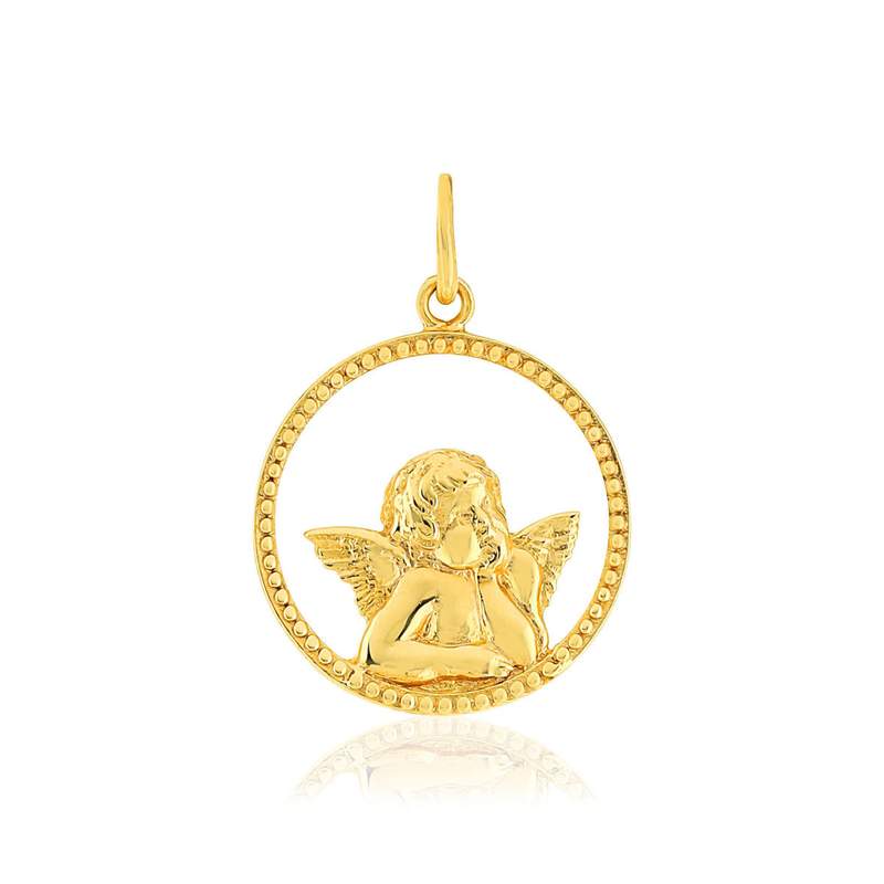 Médaille or 375 jaune ajourée ange - vue 1