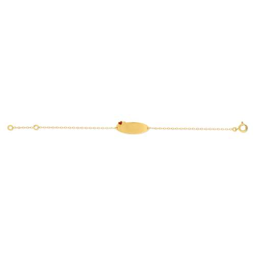Bracelet identité or jaune 750 coeur laque pailletée rouge 14 cm