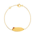 Bracelet identité or jaune 750 coeur laque pailletée rouge 14 cm - vue 2