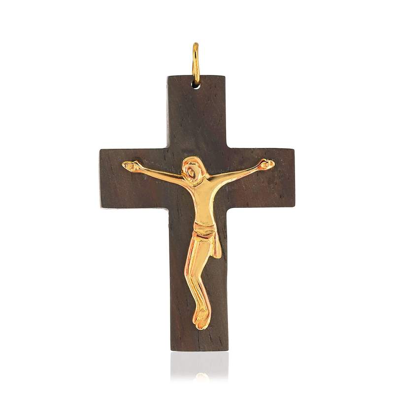 Pendentif croix or 375 jaune bois Crucifix - vue 1