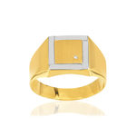 Chevalière or 375 2 tons carrée diamant - vue 1