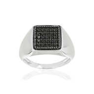 Chevaliere or blanc 375 carrée diamants noirs traités