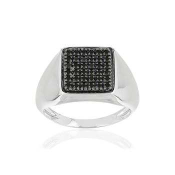 375 white gold square signet ring with treated black diamonds
