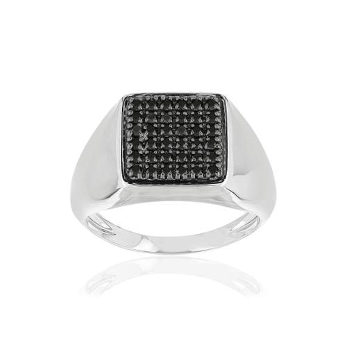 Chevaliere or blanc 375 carrée diamants noirs traités