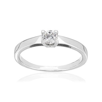 Bague solitaire or 750 blanc diamant synthétique - vue V1