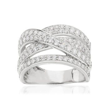 Bague or 750 blanc anneaux entrelacés diamants synthétiques 1,25 carat