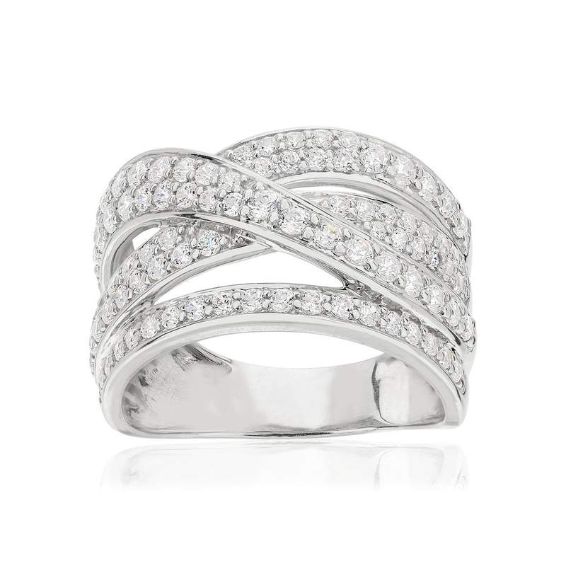 Bague or 750 blanc anneaux entrelacés diamants synthétiques 1,25 carat - vue 1
