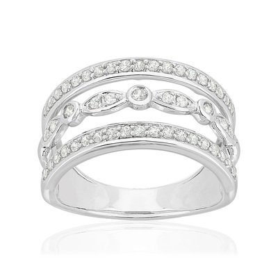 Bague or 750 blanc diamants synthétiques 0.50 carat - vue 1