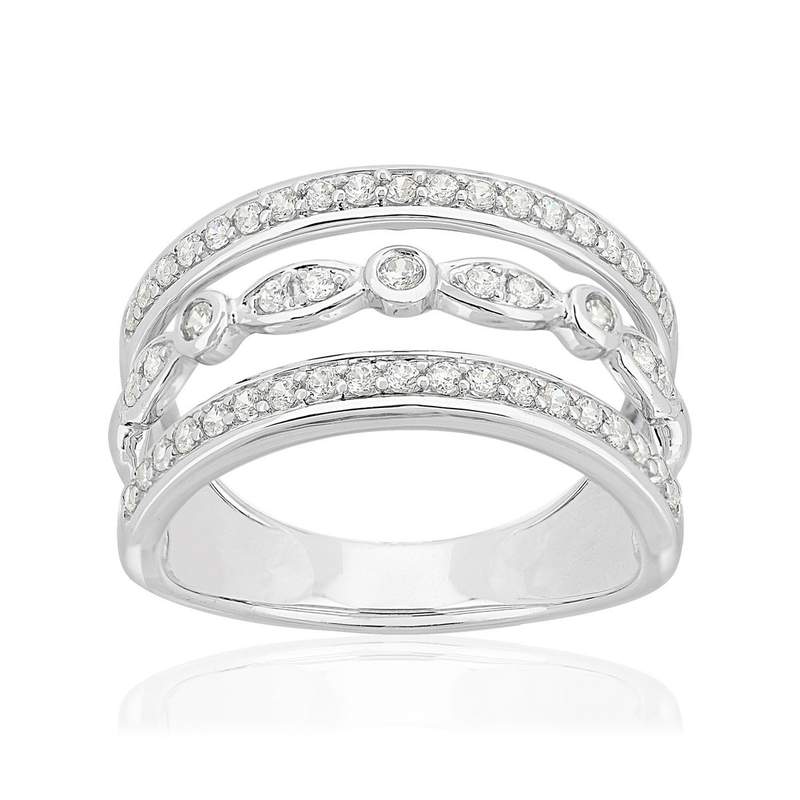 Bague or 750 blanc diamants synthétiques 0.50 carat - vue 1