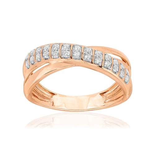 Bague or 750 rose 2 tons anneaux croisés diamants synthétiques 0,25 carat