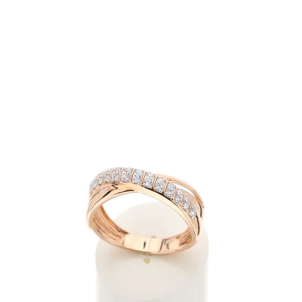 Bague or 750 rose 2 tons anneaux croisés diamants synthétiques 0,25 carat - vue 2
