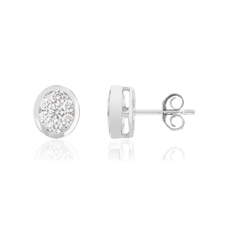 Boucles d'oreilles or blanc 750 diamants synthétiques - vue 1