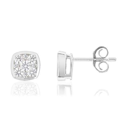 Boucles d'oreilles or 750 blanc diamants synthétiques 0.50 carat