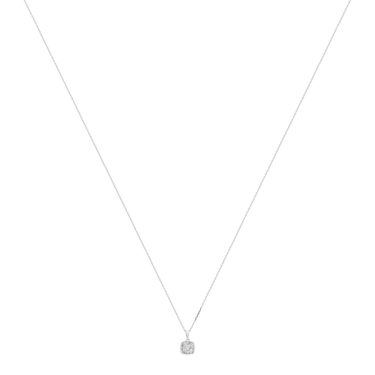 Collier or 750 blanc carré diamants synthétiques 0,33 carat 42 cm