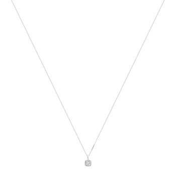 Collier or 750 blanc carré diamants synthétiques 0,33 carat 42 cm