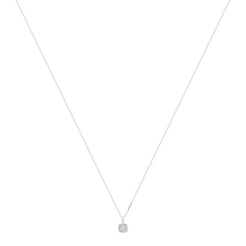 Collier or 750 blanc carré diamants synthétiques 0,33 carat 42 cm