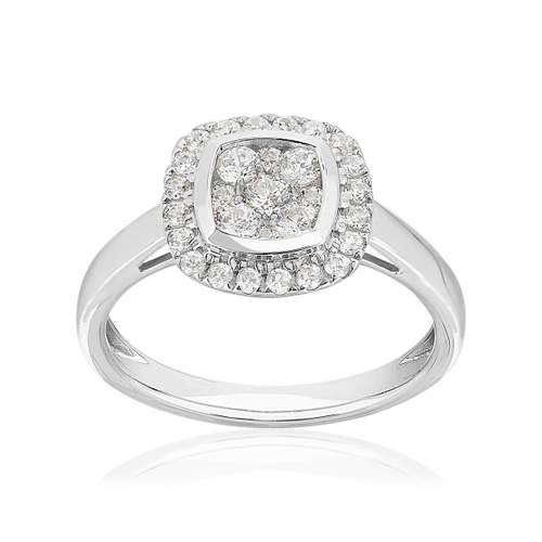Ring gold 750 white square synthetic diamonds 0,50 carat