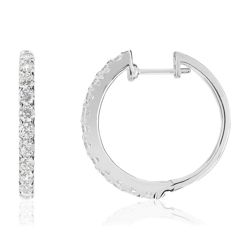Créoles or 750 blanc diamants synthétiques 0,99 carat - vue 1