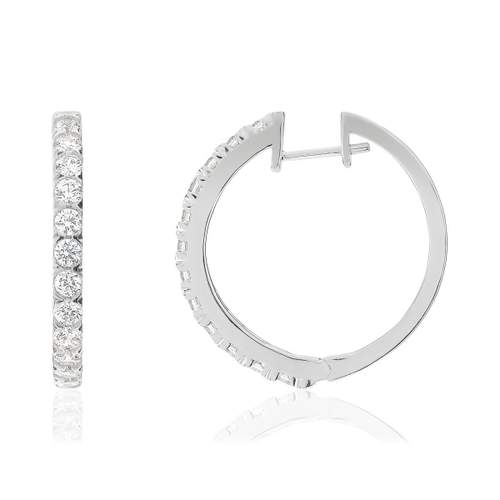 Créoles or 750 blanc diamants synthétiques total 1.50 carat