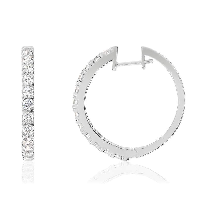 Créoles or 750 blanc diamants synthétiques total 1.50 carat - vue 1