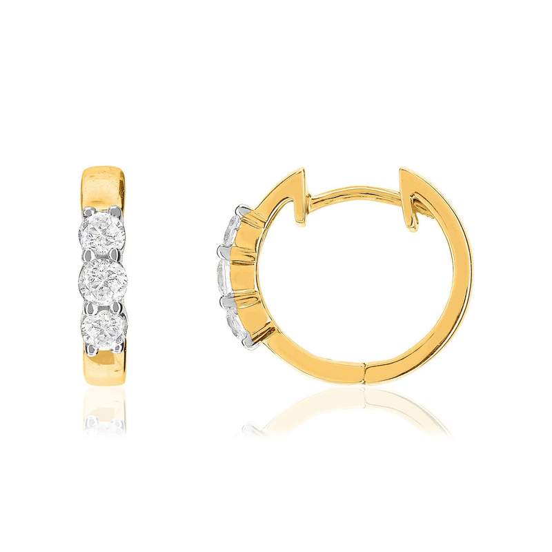 Créoles or 750 2 tons diamants synthétiques 0,51 carat - vue 1