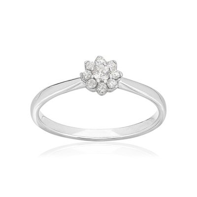 Bague or 750 blanc fleur diamants synthétiques 0,15 carat - vue 1