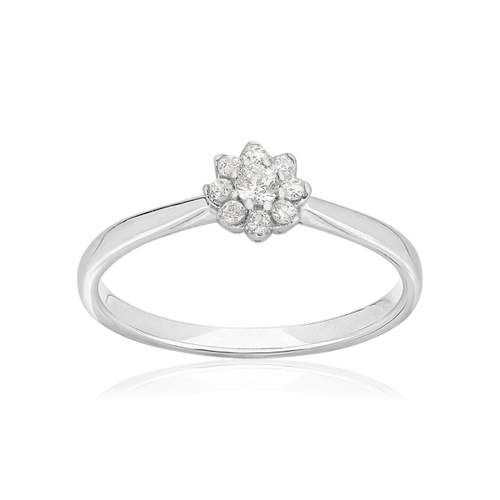 Bague or 750 blanc fleur diamants synthétiques 0,15 carat