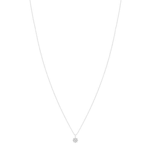 Collier or 750 blanc fleur diamants synthétiques 0,15 carat 42 cm