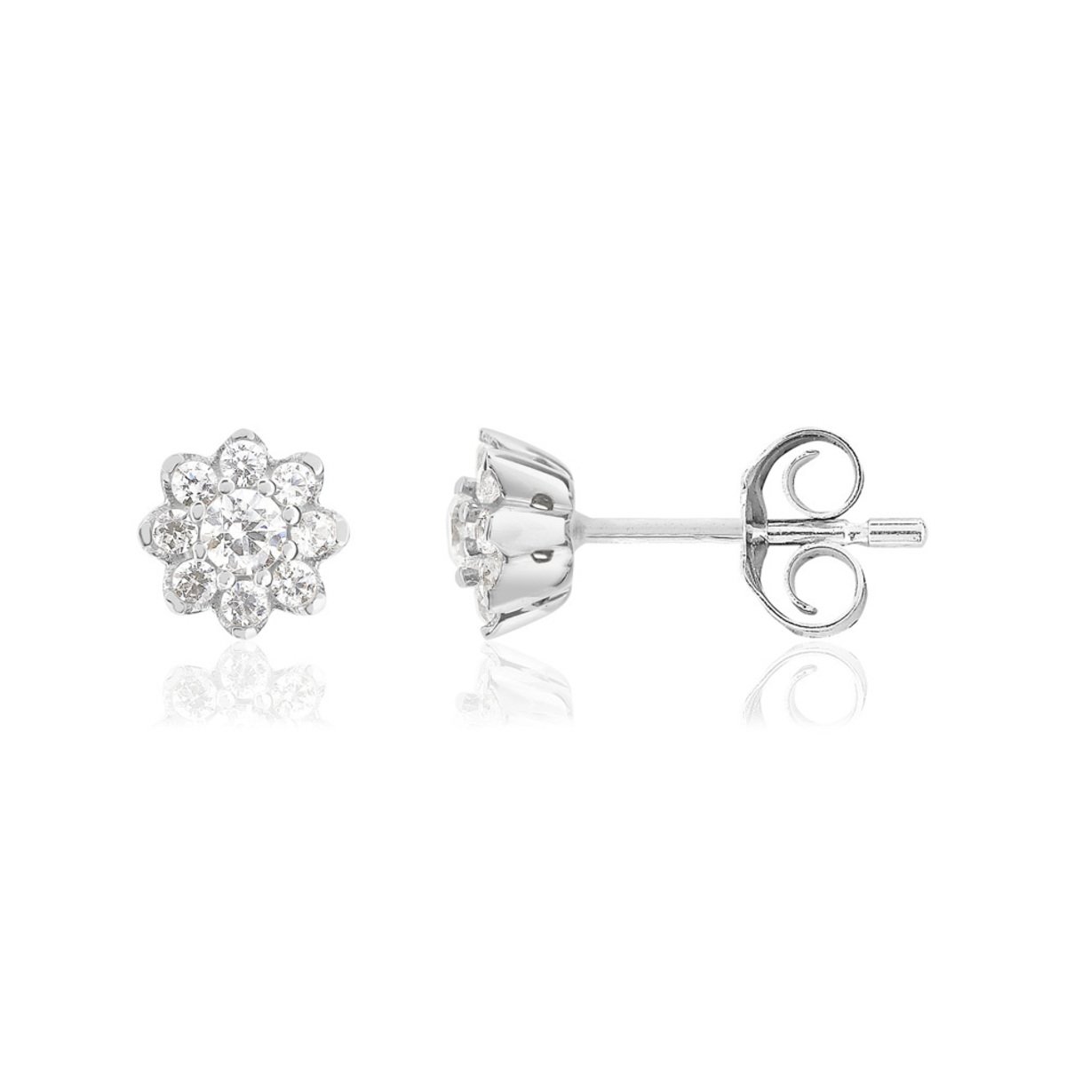 Boucles d'oreille or 750 blanc fleur diamants synthétiques 0.30 carat