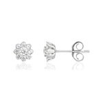 Boucles d'oreille or 750 blanc fleur diamants synthétiques 0.30 carat - vue 1