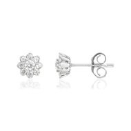Boucles d'oreille or 750 blanc fleur diamants synthétiques